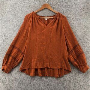 Knox Rose Women's Top Size M Long Sleeve Lace Blouse Autumn Brown